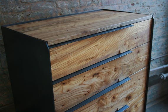 Reclaimed Wood Dresser With Blackened Steel Etsy