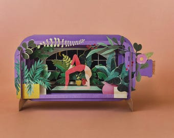 3D Yoga Pop Up Card | Indoor Jungle Paper Theatre | Mindful Greeting Card for Wellness Lovers | Handmade Gift for Her | Ships from USA