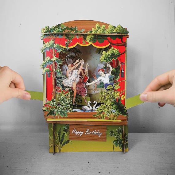 3D Ballet Theatre Pop Up Card | Swan Lake Birthday Card for Dancers | Handmade Paper Stage Card | hand motion | Ships from USA