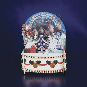 Village Christmas Pop-Up Card | Santa Sleigh & Reindeer 3D Holiday Scene | Festive Snow Globe Paper Card | Unique Keepsake | Ships from USA