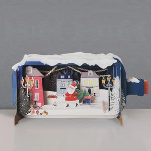 Santa in Snowy Village Pop Up Card | 3D Christmas Village Card| Handmade Holiday Greeting Card | Festive Santa Claus Gift