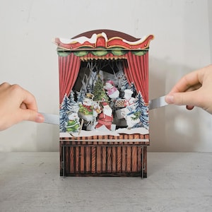 3D Santa & Snowmen Pop Up Card | Christmas Theatre Scene | Handmade Holiday Greeting Card | Festive Paper Art Keepsake