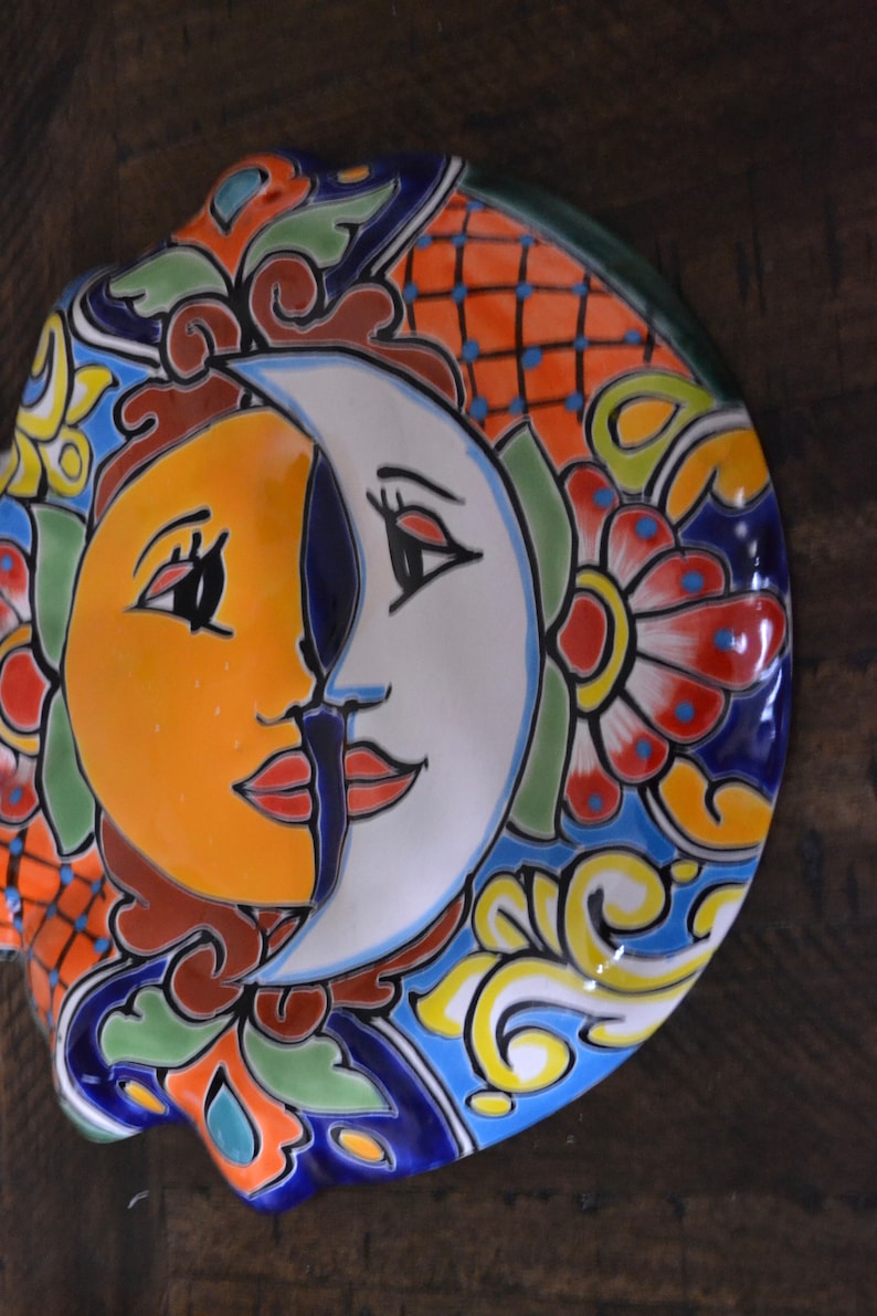 Talavera wall sun and moon talavera eclipse sun and moon Mexican pottery sun and moon garden sun and moon talavera sol y luna