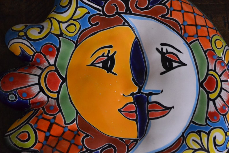 Talavera wall sun and moon talavera eclipse sun and moon Mexican pottery sun and moon garden sun and moon talavera sol y luna
