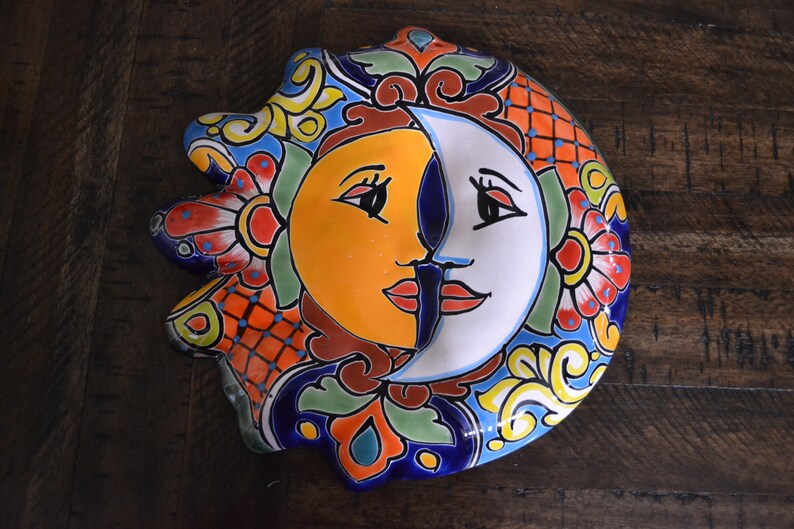 Talavera wall sun and moon talavera eclipse sun and moon Mexican pottery sun and moon garden sun and moon talavera sol y luna