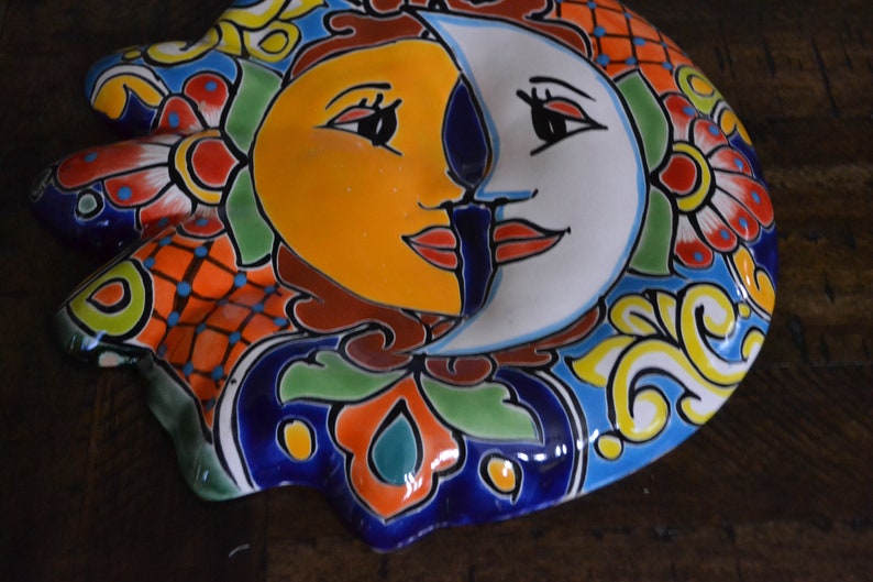 Talavera wall sun and moon talavera eclipse sun and moon Mexican pottery sun and moon garden sun and moon talavera sol y luna