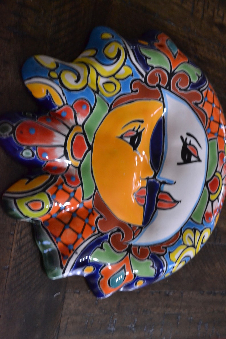 Talavera wall sun and moon talavera eclipse sun and moon Mexican pottery sun and moon garden sun and moon talavera sol y luna