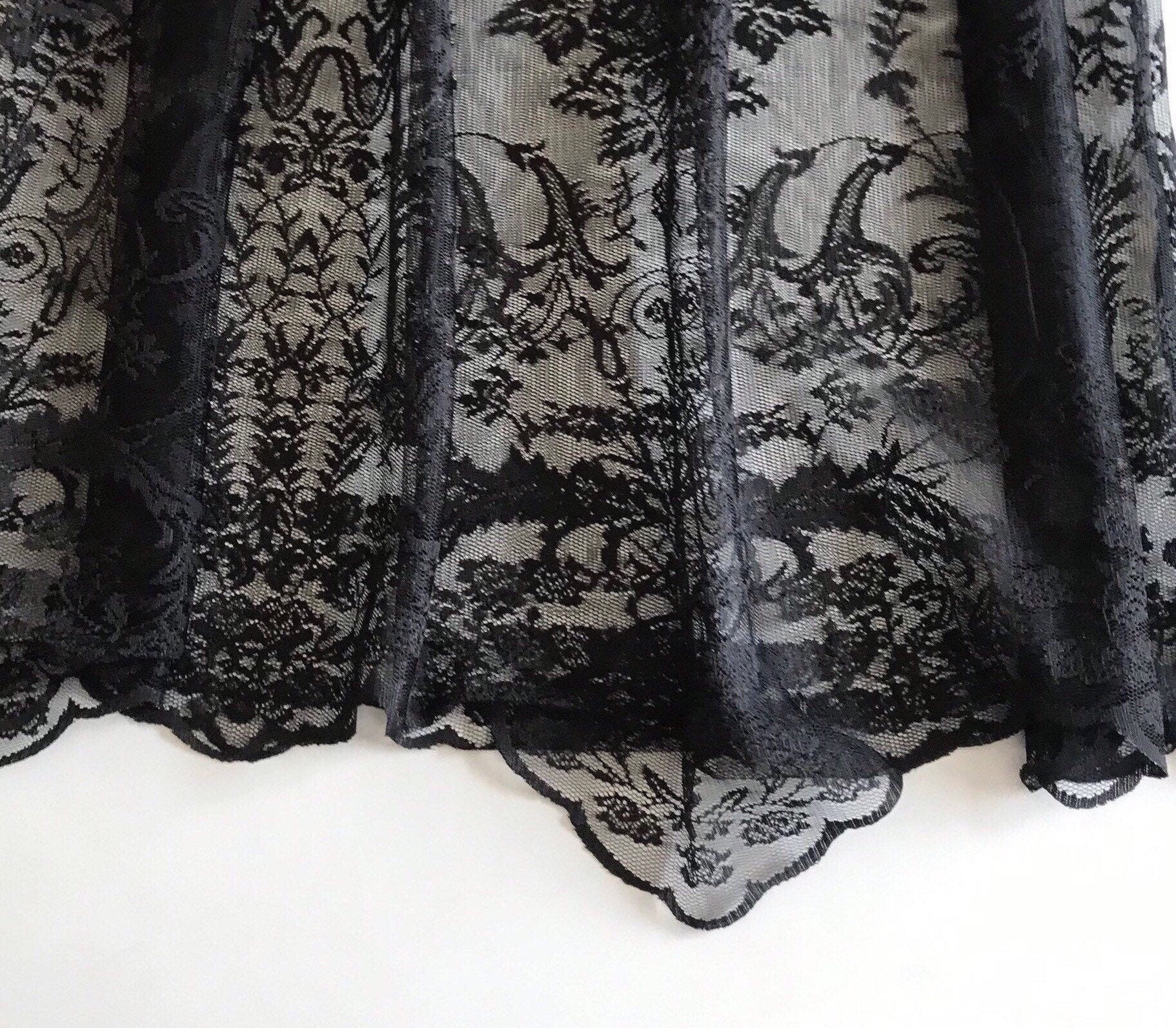 Women's Lace Dress Extender Slip – Elastic Waist A-Line Skirt Extender, Black/White, Midi Length, One Size