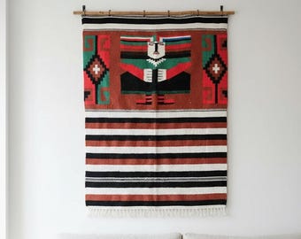 Vintage mexikanische Serape Decke: Handgewebter Acryl-Baumwoll-Überwurf - Befindet sich in Kanada