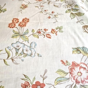 Vintage 70s Full Double Floral Flat Sheet: Orange Green MCM Bedding