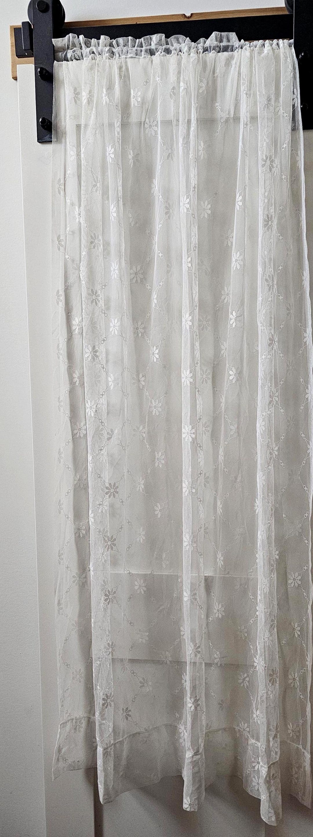 ヴィンテージホワイトデイジーレースカーテン：ロマンティックフレンチ