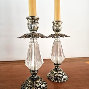 Hollywood Regency Brass and Lucite Candlestick Pair - Lucite Candlestick Holder - Ornate Brass Taper Candlesticks