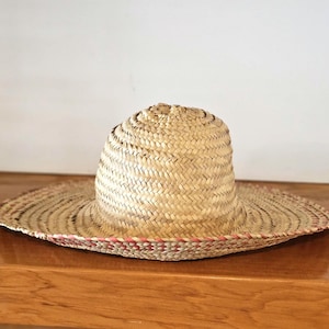 Vintage Sun Hat / Wide Brim Hat / Gardening Hat / Hand Woven Hat / Straw Hat / Bohemian Hat / Summer Hat / 22 inch Hat
