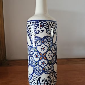 Blue & White Ceramic Olive Oil Dispenser - Tunisian Design
