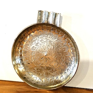 Vintage Etched Brass Ashtray: Mid Century Ornate Dish