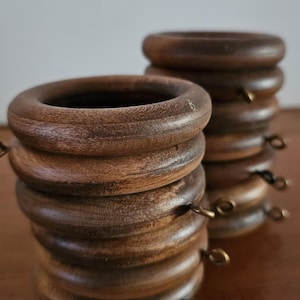 12 Vintage Genuine Wood Curtain Rings, 70s Wooden Curtain Rings, MCM Curtain Rings