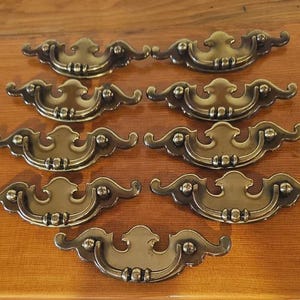 Set of 9 Vintage Chippendale Brass Drawer Pulls – Batwing Handles - Located in Canada