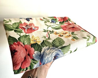 Vintage French Country Floral Cotton Fabric: Pink, Green, Blue - 45x36 inches