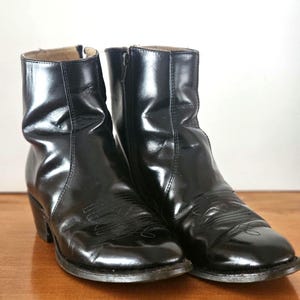 Vintage Black Leather Cowboy Ankle Boots, Made in Canada, Size 7E/8B