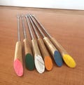 Vintage 70s Fondue Forks Set: Stainless Steel & Wood, MCM UtensilsLocated in Canada
