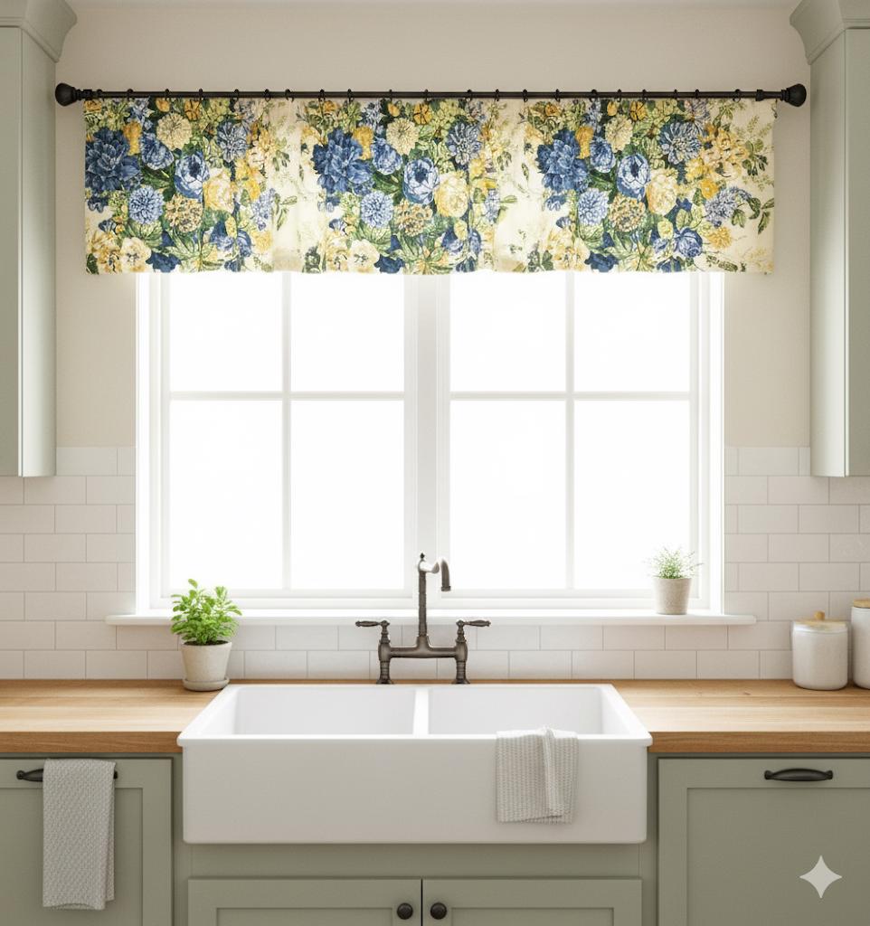 Sonnenblumen-Vorhang Fürs Fenster – Landhausstil, 132x45,7 Cm, Stangentasche, Gelb