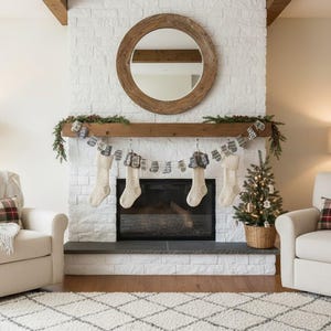 Handmade Mini Stocking Garland – Burlap Christmas Banner, Farmhouse Decor