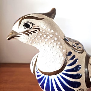 Vintage Tonala Pottery Bird Vase: Hand-Painted Mexican Stoneware, 11&quot;