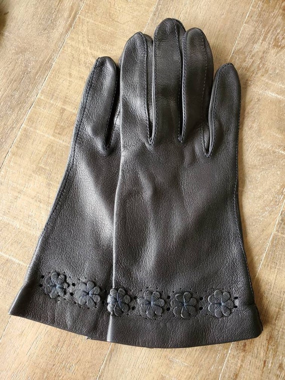 Black leather gloves, vintage gloves, leather glov