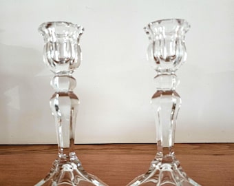 Vintage Teleflora Crystal Candlestick Holders: Tulip-Shaped Pair, Made in France