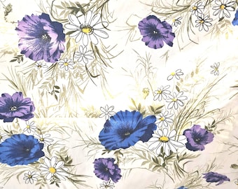 Vintage 70s Floral DOUBLE Flat Sheet: TEXMADE Retro Bedding - Located in Canada