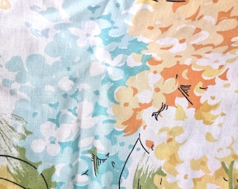 Sábana plana con estampado floral vintage: ropa de cama retro de los años 70 - TRUPREST Full/Double. Ubicado en Canadá.
