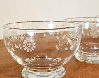 Vintage Dominion Glass Cornflower Etched Sherbet Cups - Set of 10