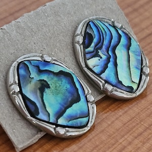 Abalone Shell Earrings: Stainless Steel Oval Posts, Vintage Style