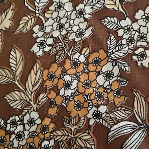 Vintage Cotton Floral Fabric, Flower Power Brown and Orange MCM Cotton Fabric Meter, Re-Purposed Craft Supplies, Vintage 70s Floral Fabric
