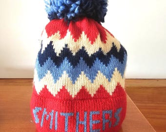 Vintage 90s Wool Ski Toque: Red, Blue, and Cream - Made in CanadaLocated in Canada