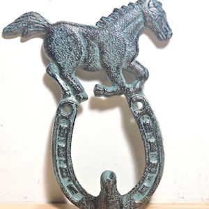Vintage Turquoise Metal Horseshoe Hook: Western Decor