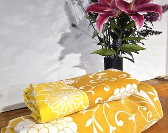ヴィンテージ70年代風ツインフローラルフラットシーツ：オレンジ