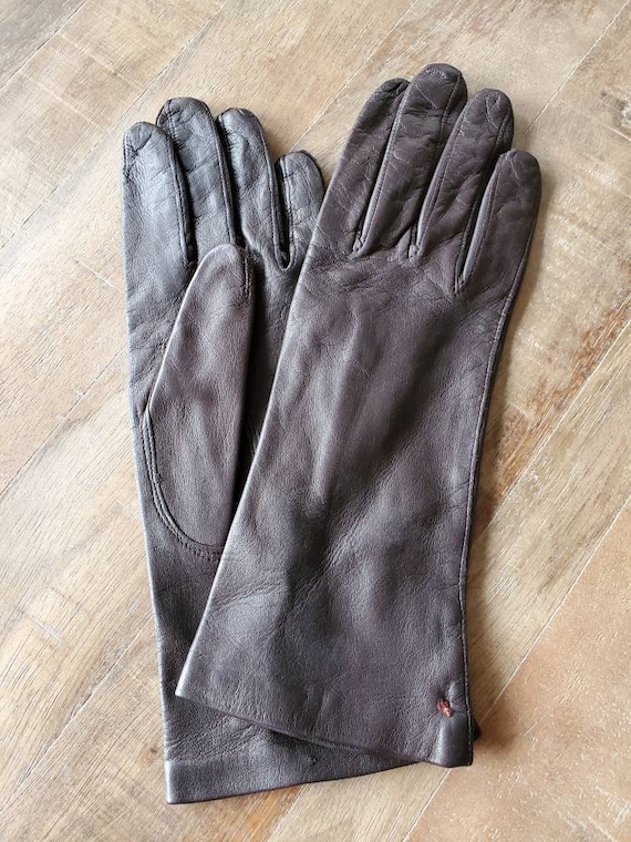 Brown leather gloves, vintage gloves, leather glov