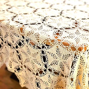 Vintage Crocheted Tablecloth -  Lace Table Cloth - Crochet Lace Linens - Rectangular Lace Tablecloth - Crochet Tablecloth - Hygge Style