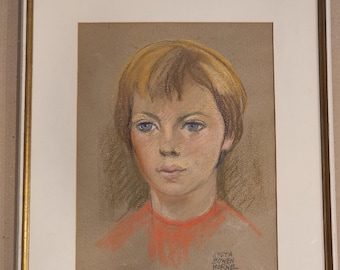 Vintage Nesta Bowen Horne Original Pastel Portrait – Mid-Century Canadian Listed Artist, Framed Portrait Artwork