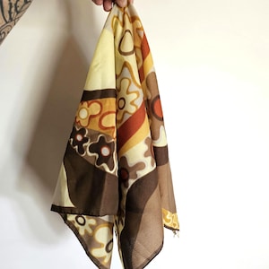 Groovy Trevira Scarf - MCM 70s Scarf - Brown Orange Mustard Polyester Scarf - Made in Italy - Head Scarf - Retro Colors Scarf