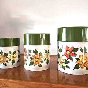 Vintage Floral Kitchen Canister Trio: 70s Farmhouse Nesting Set