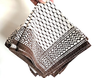 Vintage Brown & White Cotton Napkins - Geometric MCM Farmhouse Set