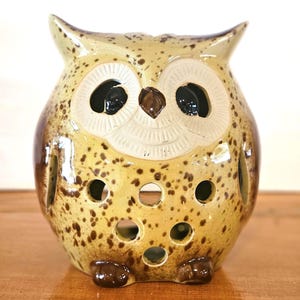 Vintage 70s Ceramic Owl Tealight Candle Lantern
