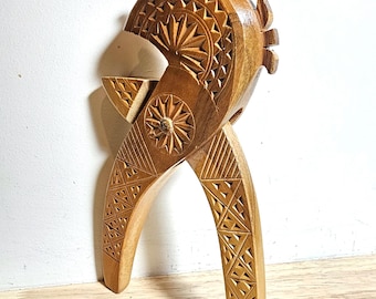 Vintage Scandinavian Wooden Nutcracker: Intricate Folk Art Decor - Located in Canada