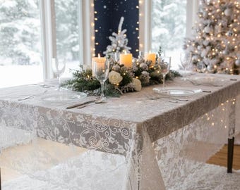 ヴィンテージ ホワイト レース テーブルクロス - ポリエステル - 70