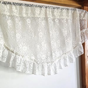 French Country Farmhouse Lace Ruffle Floral Valance - Half Moon Curtain - Romantic Style Delicate Feminine