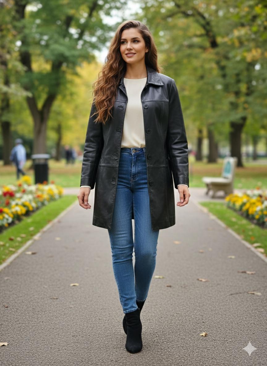 90s Danier Vintage Black Leather Coat - Women's Xslocated in