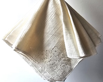 Set of 6 Vintage French Cotton Dinner Napkins: Floral Gauze