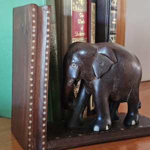 Vintage Wood Hand Carved Elephant Bookend